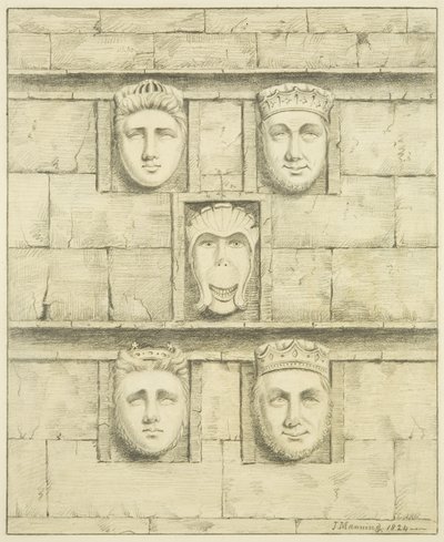 Fem corbels ved Black Castle, Brislington, 1824 av Joseph Manning