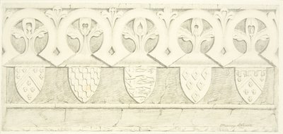 Gotisk frise og våpenskjold i vestrirommet i Bristol Cathedral (blyant og akvarell på papir) av Joseph Manning