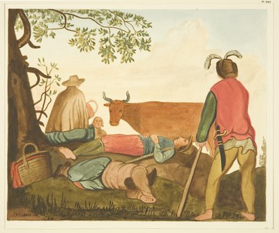 Guy, Earl of Warwick, and the Dun Cow, kopier fra originalt oljemaleri (akvarell på papir) av Joseph Manning