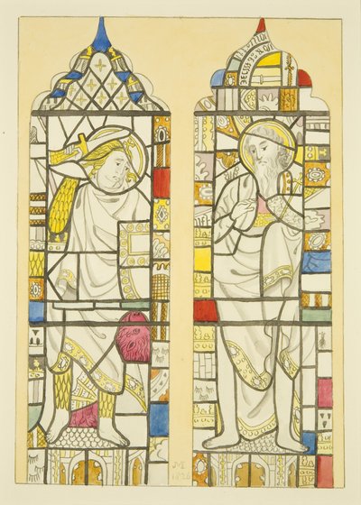 Farget glass i nordvinduet, nordre transept av St Mary Redcliffe (akvarell på papir) av Joseph Manning