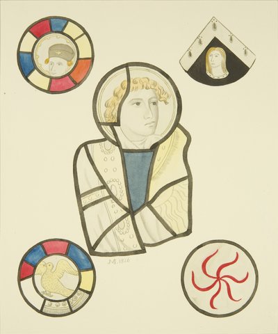 Farget glass i nordvinduet til koret til St Mary Redcliffe (akvarell på papir) av Joseph Manning