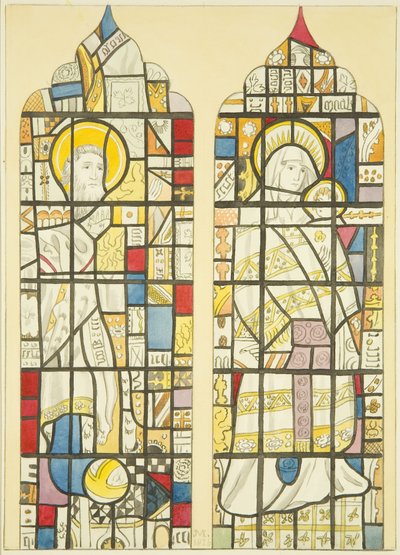 Farget glass i sørvinduet sørover til St Mary Redcliffe (akvarell på papir) av Joseph Manning