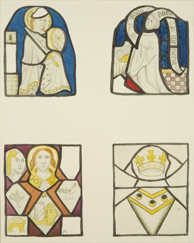 Farget glass i vinduet til Weavers' Chapel i Temple Church (akvarell på papir) av Joseph Manning