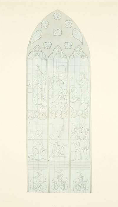 Glassmaleri i østenden av sørgangen til Bristol Cathedral (blyant og akvarell på papir) av Joseph Manning