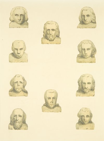 Ti hoder i frise rundt nordverandaen til St Mary Redcliffe (akvarell på papir) av Joseph Manning