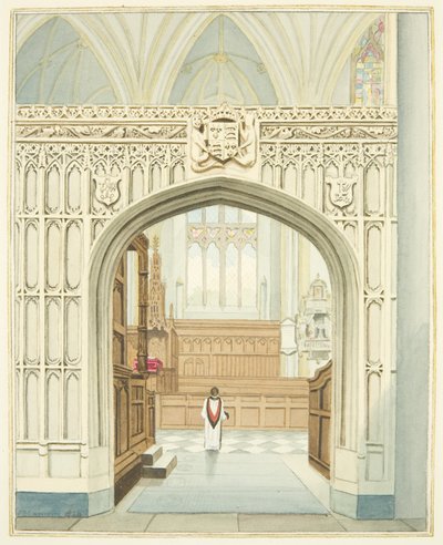 Koret fra sørgangen til Bristol Cathedral (akvarell på papir) av Joseph Manning