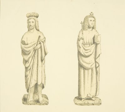 To figurer i nisjer av Tower of St Mary Redcliffe (akvarell på papir) av Joseph Manning