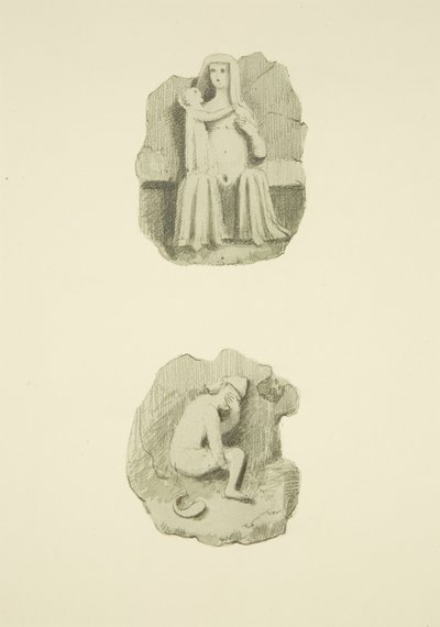 To lyskesteiner (sjefer) i taket til St Mary Redcliffe (akvarell på papir) av Joseph Manning