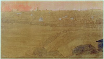 Bysilhuett av Darmstadt med bryllupstårnet av Joseph Maria Olbrich