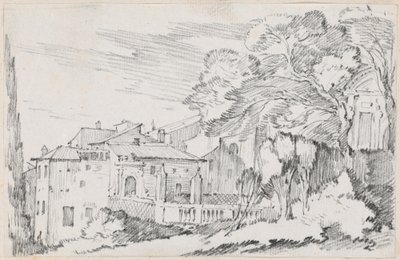 Hus og en hage på en åsside i Italia av Joseph Marie Vien