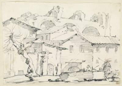 Hus på nordsiden av Forumet med Basilica of Maxentius Beyond av Joseph Marie Vien