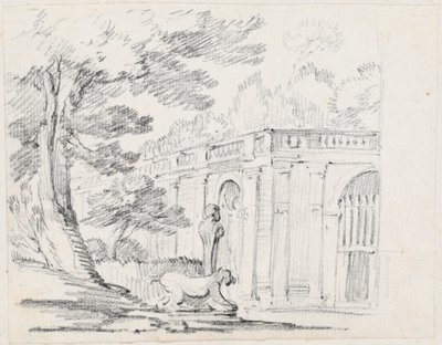Loggia og statuer i en italiensk hage av Joseph Marie Vien