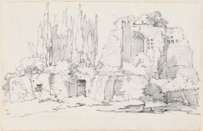 Romerske ruiner med et stativ av sypresser av Joseph Marie Vien