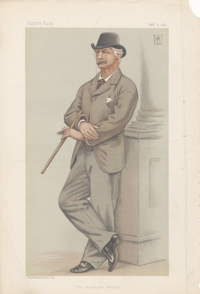 Coutts Lindsay, The Grosvenor Gallery fra Vanity Fair 3. februar 1883 (kromolitografi) av Joseph Middleton Jopling