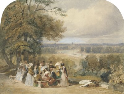 En piknik på Richmond Hill (wc med kroppsfarge og tyggegummi på papir) av Joseph Murray Ince