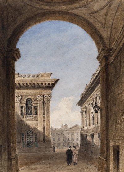 Canterbury Gate og Christ Church Quad, Oxford, 1833 (wc på papir) av Joseph Murray Ince