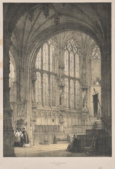 Middelalderens arkitektur: I St. Jacques, Dieppe, East End, Interiør av Joseph Nash