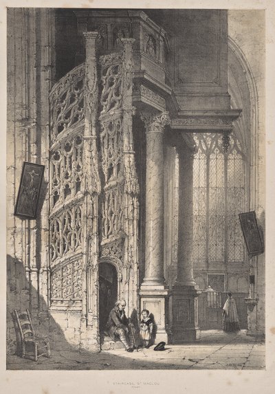 Middelalderens arkitektur: Staircase, St. Maclou, Rouen av Joseph Nash