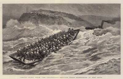 Når de kommer hjem fra Transvaal, går britiske tropper om bord i Port Natal av Joseph Nash