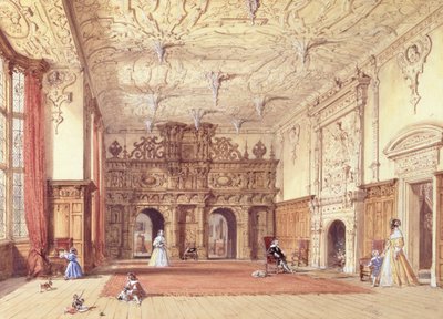 Crewe Hall, Cheshire (toalett og gouache) av Joseph Nash