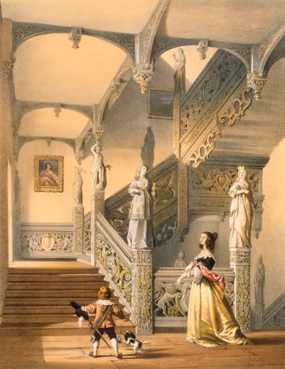 Grand Elizabethan trapp, Aldermaston, Berkshire. av Joseph Nash