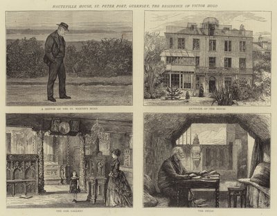 Hauteville House, St Peter Port, Guernsey, boligen til Victor Hugo av Joseph Nash