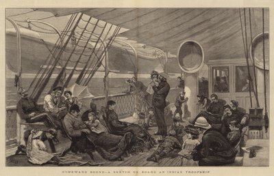 Homeward Bound, en skisse om bord på et indisk troppeskip av Joseph Nash