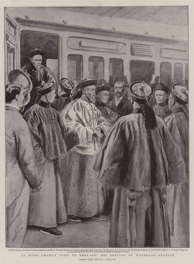 Li Hung Changs besøk til England, hans ankomst til Waterloo Station av Joseph Nash