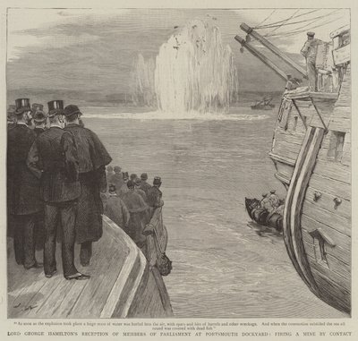Lord George Hamiltons mottakelse av parlamentsmedlemmer ved Portsmouth Dockyard, avfyrte en gruve ved kontakt av Joseph Nash
