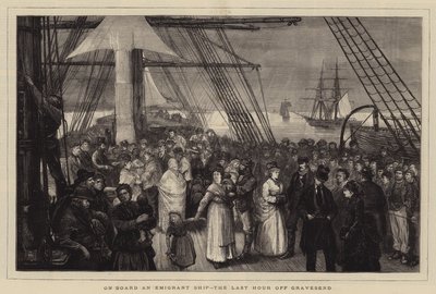 Om bord på et emigrantskip, den siste timen utenfor Gravesend av Joseph Nash
