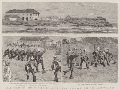 Sham Fight i Jamaica mellom Men of HMS Forward og Constabulary av Joseph Nash