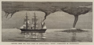 Skisser fra Vestkysten av Afrika, HMS Boxer omgitt av Waterspouts av Joseph Nash