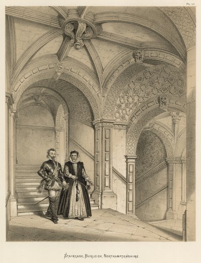 Staircase, Burleigh, Northamptonshire av Joseph Nash