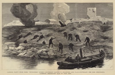 Bombardementet av Alexandria, Landing Party fra HMS Invincible, under løytnant Barton R Bradford og flaggløytnant den ærede Hedworth Lambton som ødelegger våpen ved Fort Mex av Joseph Nash