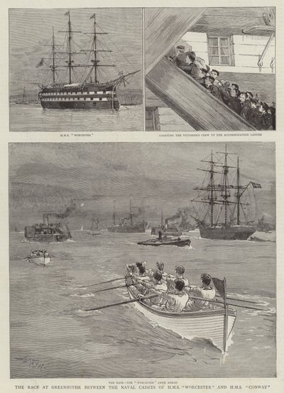 Race at Greenhithe mellom Naval Cadets of HMS Worcester og HMS Conway av Joseph Nash