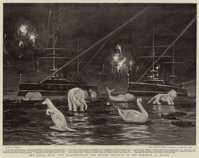 Royal Tour, Illuminations and Water Carnival i havnen på Malta av Joseph Nash