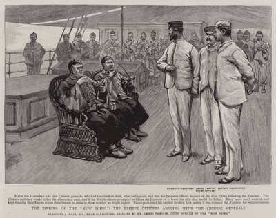 The Senking of the Kow Shing, de britiske offiserene som krangler med de kinesiske generalene av Joseph Nash