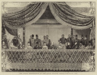 Statens forestilling ved Royal Italian Opera, Royal Box (gravering) av Joseph Nash