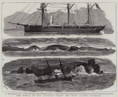 Vraket av HM Gunboat Wasp utenfor Tory Island, Donegal av Joseph Nash