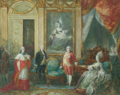 Louis XVI og hans kone Marie Antoinette mottar en kardinal av Joseph Navlet
