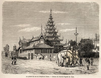 Palasset til kongen av Ava, i Amarapoura (dagens Burma), tegning av Navlet for å illustrere reisen til kongeriket Ava, i 1855, til kaptein Henri Yule av kroppen til den bengalske ånden. Gravering i "" Le tour du monde, nouveau journal des voya av Joseph Navlet