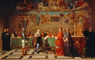 Galileo Galilei (1564-1642) før medlemmer av Det hellige kontor i Vatikanet i 1633, 1847 av Joseph Nicolas Robert Fleury