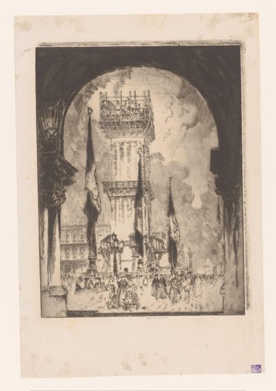Venice Campanile under bygging Gjenoppbygging av Campanile, nr. Jeg av Joseph Pennell (signed by artist)