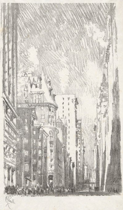 Broadway fra Bowling Green, #2 i Iconophile Club Collection av Joseph Pennell