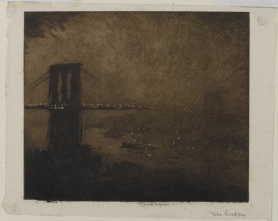 Brooklyn Bridge om natten, 1922 av Joseph Pennell