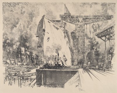 Bygge Bismarck, Hamburg, 1914. av Joseph Pennell