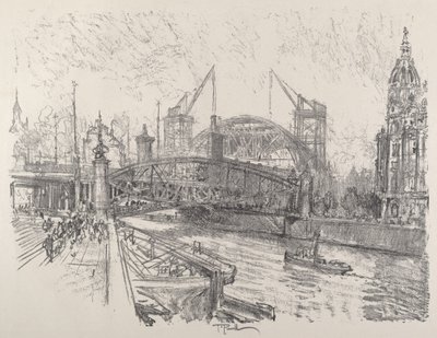 Bygging av Freidrich-Strasse stasjon, 1921. av Joseph Pennell