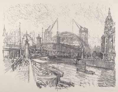 Bygging av Friedrichstrasse stasjon, 1921. av Joseph Pennell