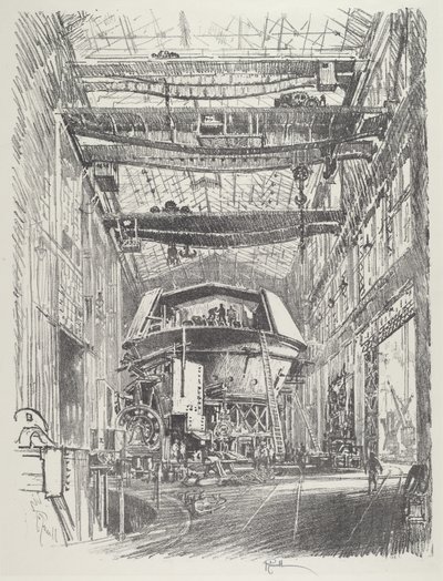 Bygging av det store tårnet, 1916. av Joseph Pennell