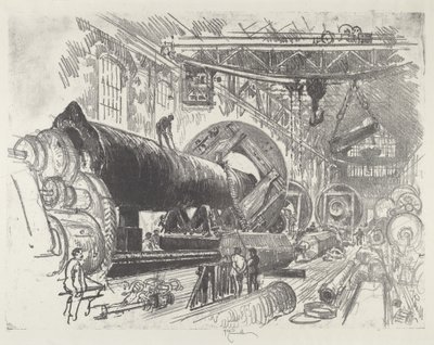 Cutting and Turning a Big Gun, 1916. av Joseph Pennell